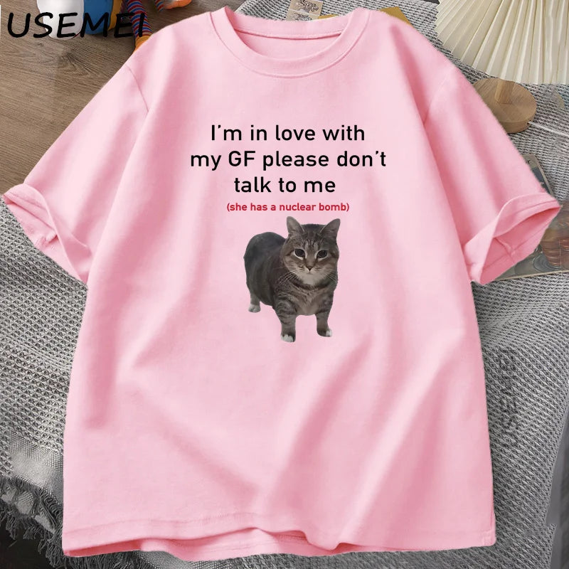 USEMEICN Im In Love With My Girlfriend Funny Cat Tee